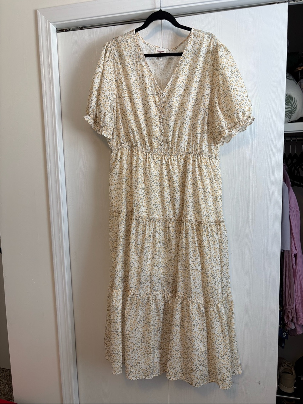 Light Yellow Floral Tiered Maxi Dress